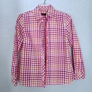 NWOT Talbots Pink & Orange Plaid Cotton Long Sleeve Button Down Shirt Size SP